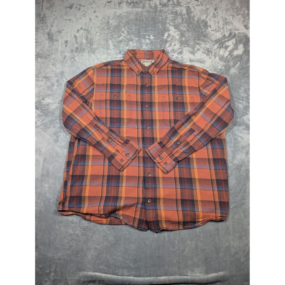 Duluth Trading Co Shirt Mens XL Orange Plaid Flannel Long Sleeve Button Up